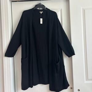 NWT Talbots Open-Front Cotton-Blend Cardigan Black Size 3X Plus Long Sleeve